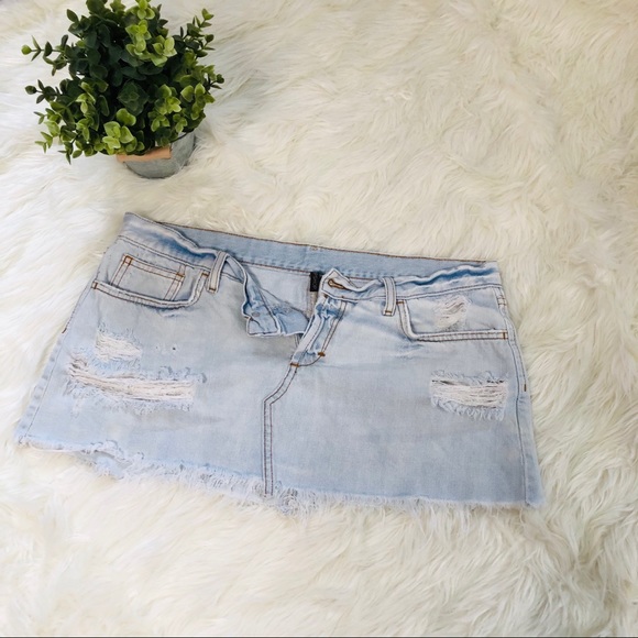 Topshop Dresses & Skirts - TOPSHOP Distressed Button Fly Jean Skirt Size 14